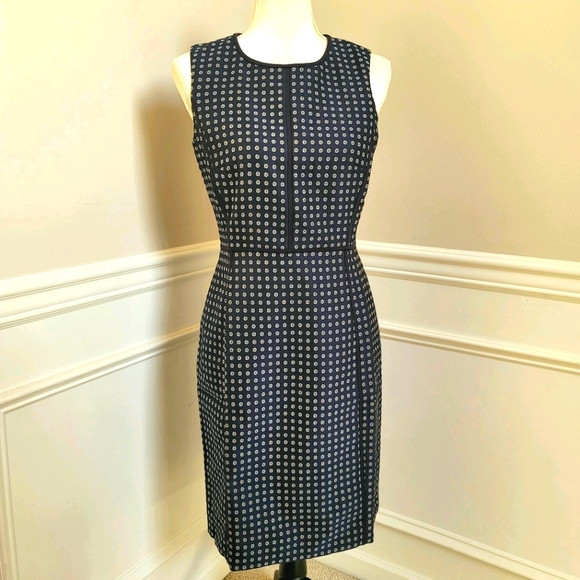 🆕️ J. Crew Paneled Sheath Dress Navy Blue Foulard Size 4 - Picture 1 of 7